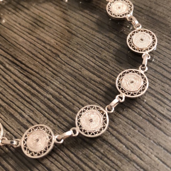 Vintage Sterling Silver Filigree Circle Bracelet, Madalia Disc Pattern - Picture 3 of 14